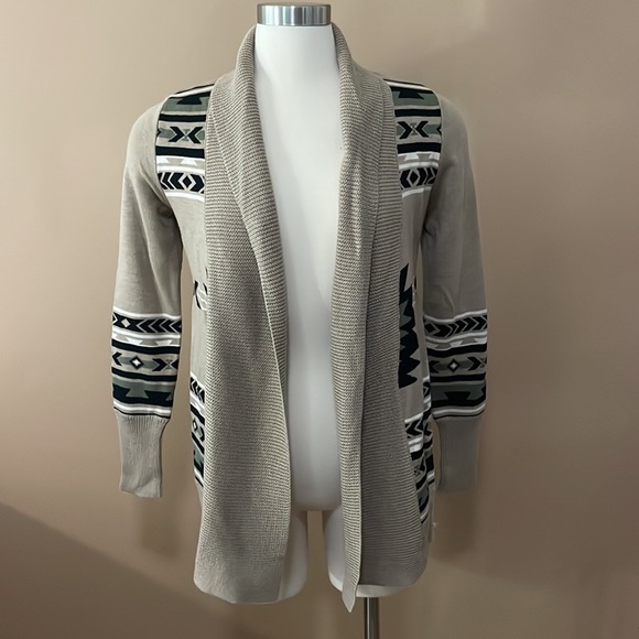 LIRA CREATIVE SOCIETY Tan Tribal Geometric Cardigan Womens Size S - Picture 1 of 2